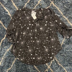 NEW Torrid Black and Silver star chiffon tunic roll-tab blouse size 1X(14-16)